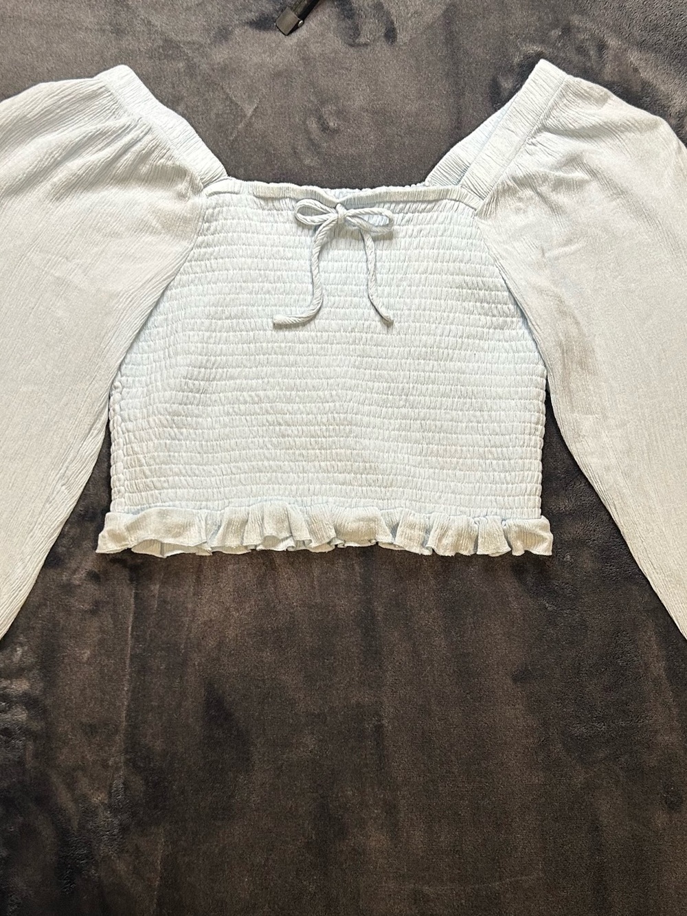 Celebrity Pink White Smocked Square-Neck Crop Top with Puff Sleeves